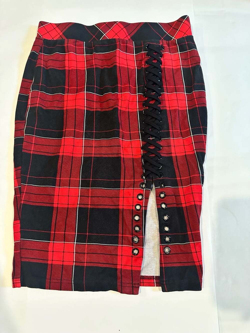 Torrid Plaid Pencil Skirt Size 00 Red